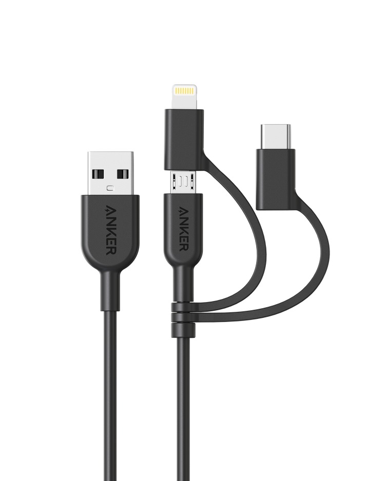 Anker 321 USB-A to Lightning Cable ((3 ft 3-in-1) Cables Black | AF458105Z8