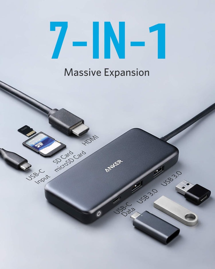 Anker 341 USB-C Hub ((7-in-1) Hubs and Docks Grey | AC692099K5