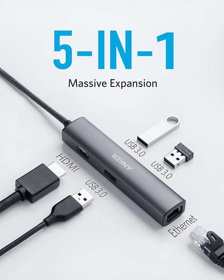 Anker 533 USB-C Hub ((5-in-1, Slim) Hubs and Docks Grey | WT906080Q8