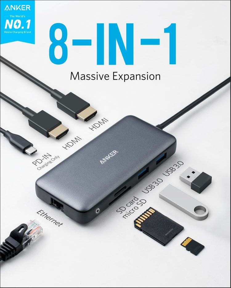 Anker 553 USB-C Hub ((8-in-1) Hubs and Docks Grey | EZ731483D5