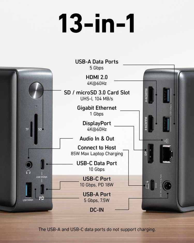 Anker 575 USB-C Docking Station ((13-in-1) Hubs and Docks Black | LD109820Y7