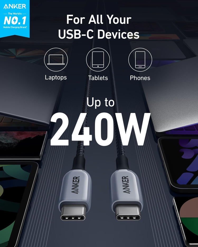 Anker 765 USB-C to USB-C Cable ((140W Nylon) Cables Grey | PS839083Q4