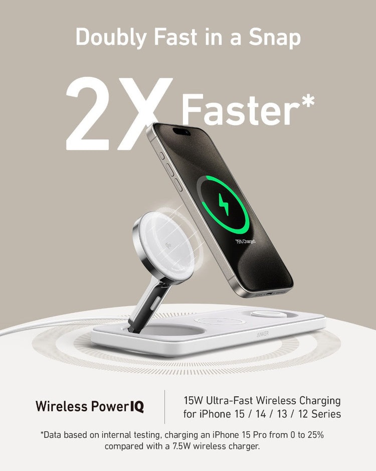 Anker MagGo Wireless Charging Station ((3-in-1 Pad) Wireless Chargers White | QX251785L3