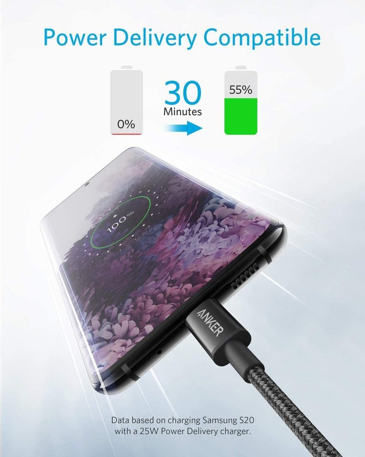 Anker New Nylon USB-C to USB-C Cable ((3 ft / 6 ft) 2 Pack Cables Black | VA711731Q9