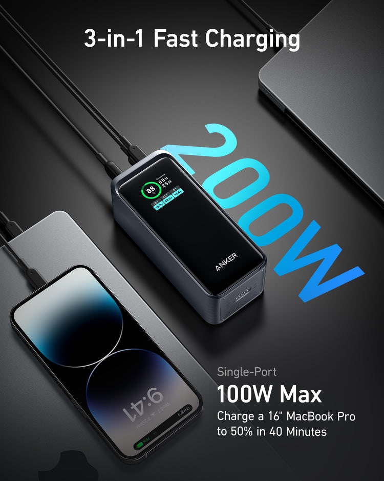 Anker Prime 20,000mAh Power Bank ((200W) with 100W Charging Base Power Banks Black | EA514891L7