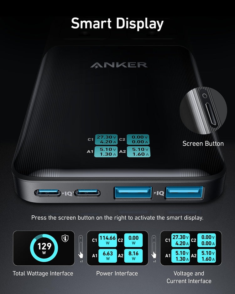 Anker Prime 6-in-1 Charging Station ((140W) and USB-C to USB-C Cable ((3 ft / 6 ft, 240W) AC Power Black | GF924612G1