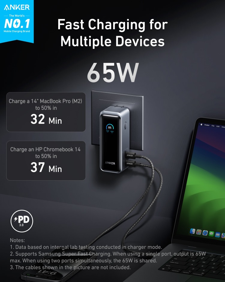 Anker Prime Power Bank ((9.6K, 65W, Fusion) Power Banks Black | QC013231W4