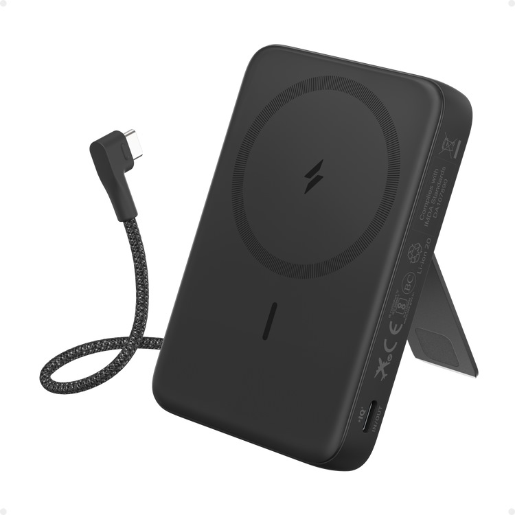 Anker Zolo Magnetic Power Bank (10K,30W,Built-in USB-C Cable) Power Banks Black | JU729282I7